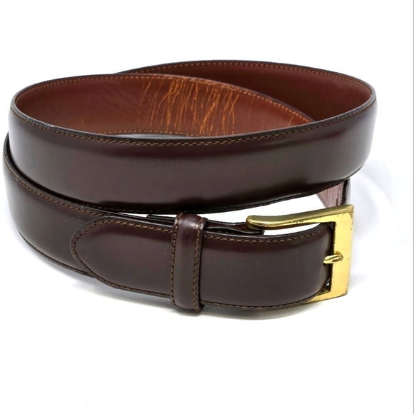 COACH CHOCOLATE BROWN LEATHER BELT GOLD BUCKLE MEN SIZE 34 MENSWEAR CLASSIC - Picture 1 of 13